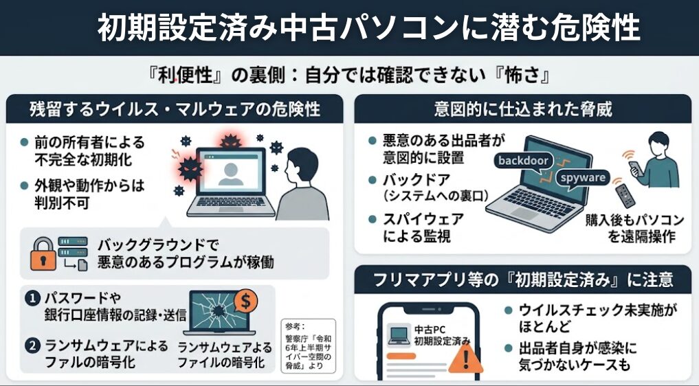 初期設定済み中古パソコンが怖いと言われる理由
