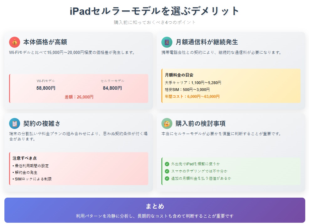 iPadのセルラーモデルを選ぶデメリットは？