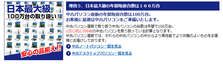 法人リユース実績と年間100万台の取扱い