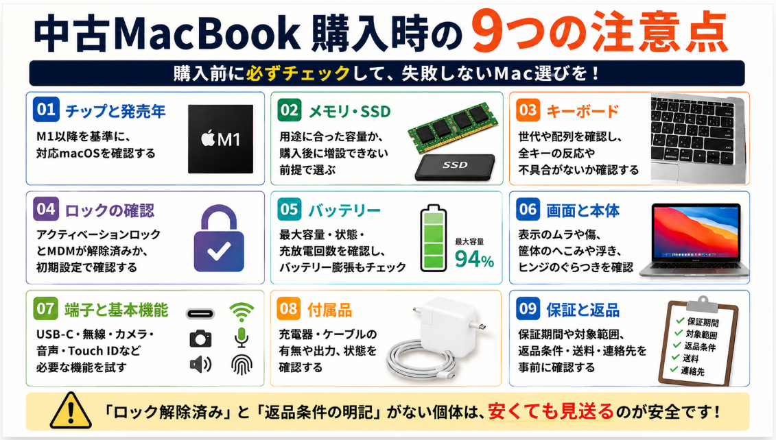 まとめ:中古MacBookは9項目で選ぶ
