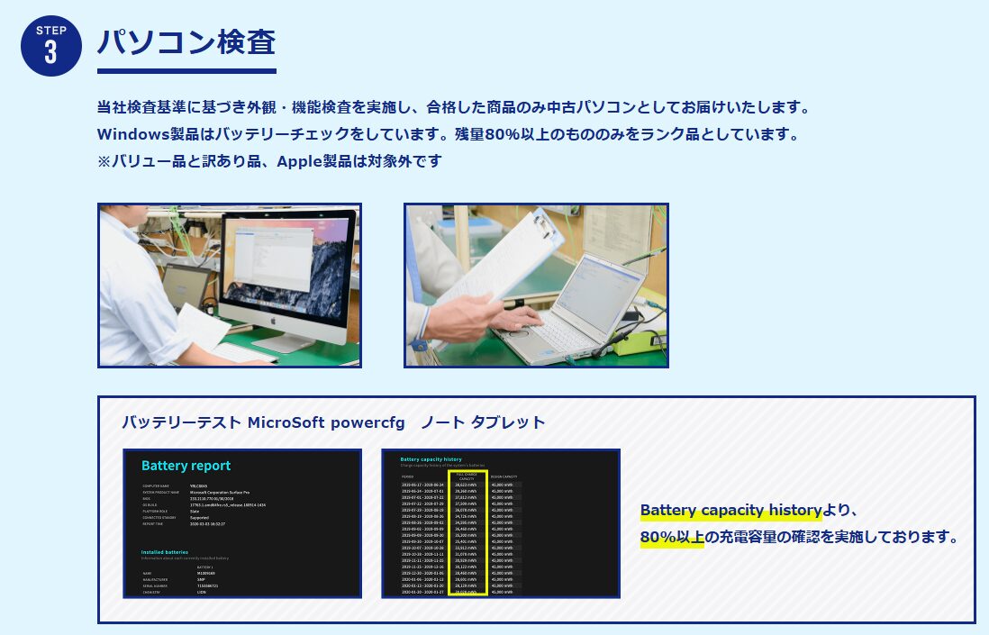 ノートPCのバッテリー容量80％以上保証