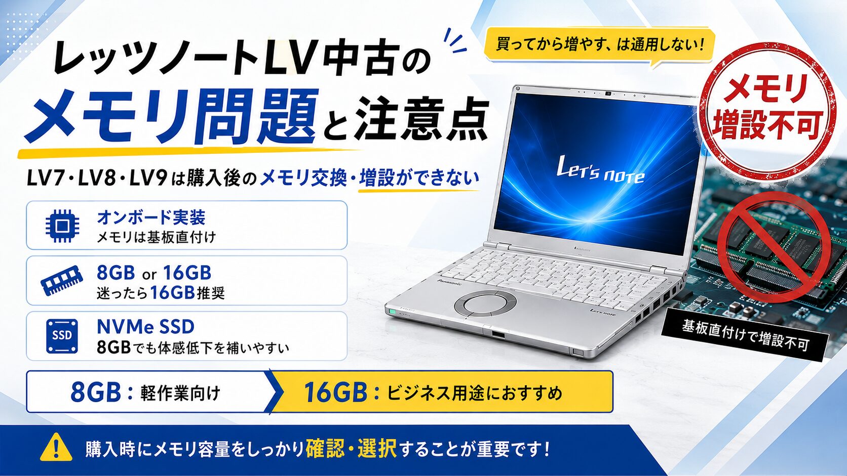 レッツノートLV中古のメモリ問題と注意点