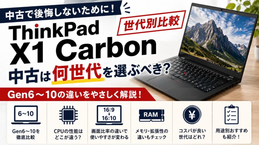 ThinkPad X1 Carbonの中古は何世代を選ぶべき？Gen6〜10の違い
