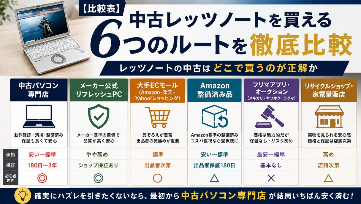 【比較表】中古レッツノートを買える6つのルートを徹底比較