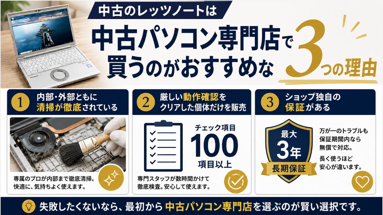 中古のレッツノートは「中古パソコン専門店」で買うのがおすすめな3つの理由