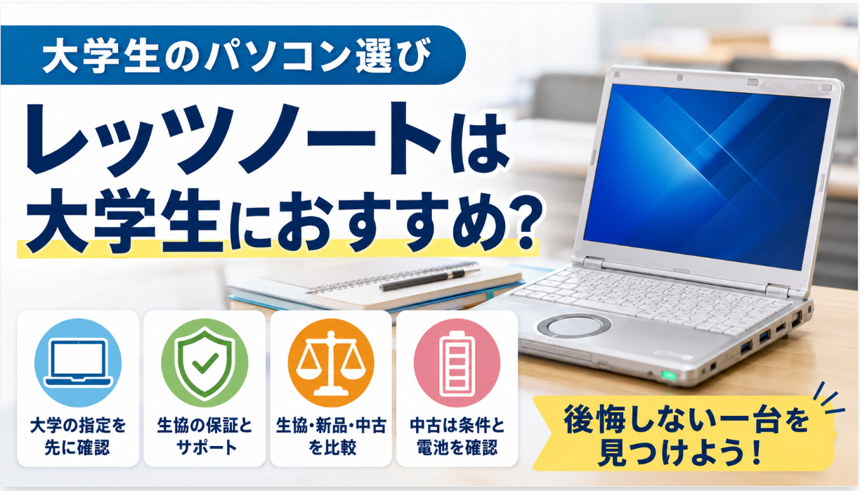 レッツノートは大学生におすすめ？生協・新品・中古の選び方
