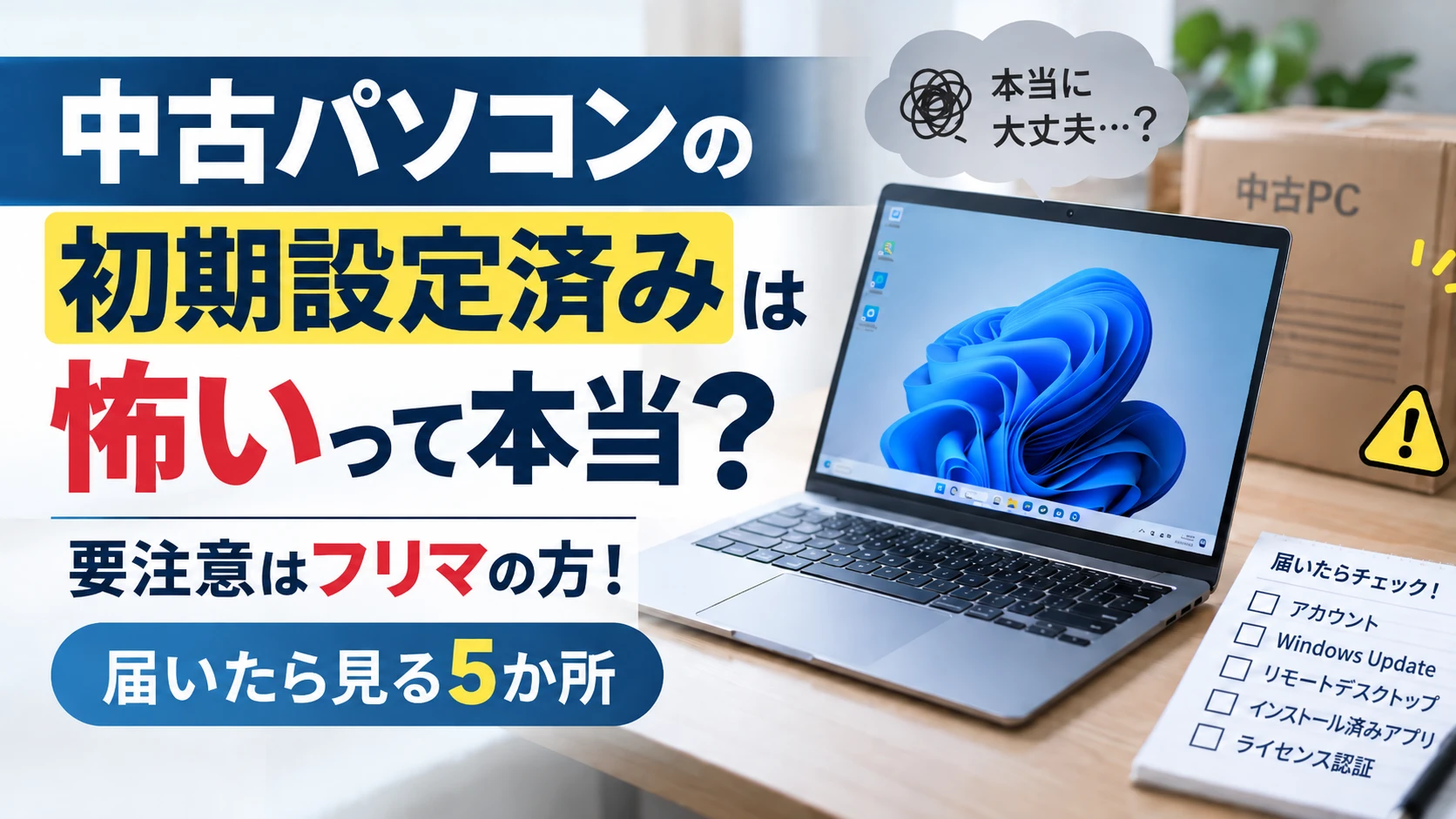 中古パソコンの初期設定済みは怖いって本当?要注意はフリマの方!届いたら見る5か所